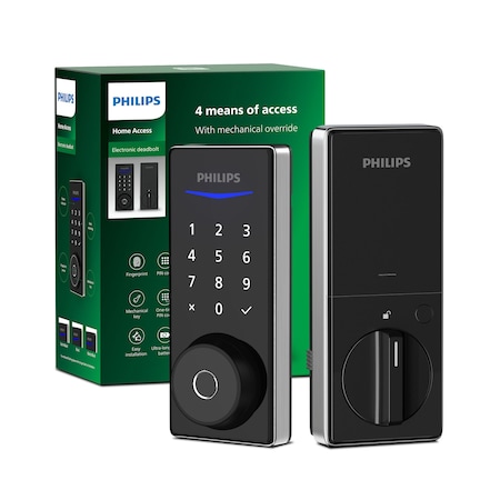 Philips Home Access 1000 Series Matte Black Single Cylinder Electronic Deadbolt with Keypad Touchscreen DDLOM1010X-1H-SN