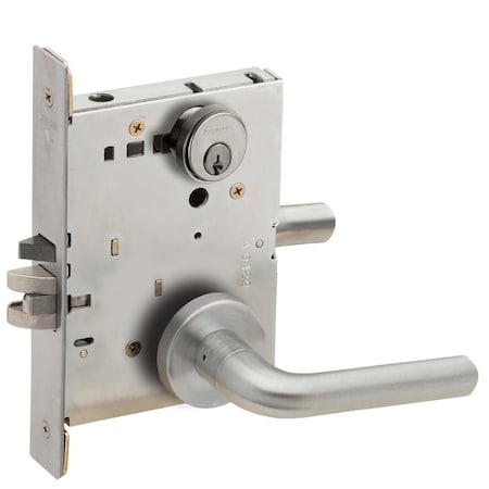 Schlage Grade 1 Storeroom Mortise Lock, Conventional Cylinder, S123 Keyway, 02 Lever, A Rose, Satin Stainle L9080P 02A 630