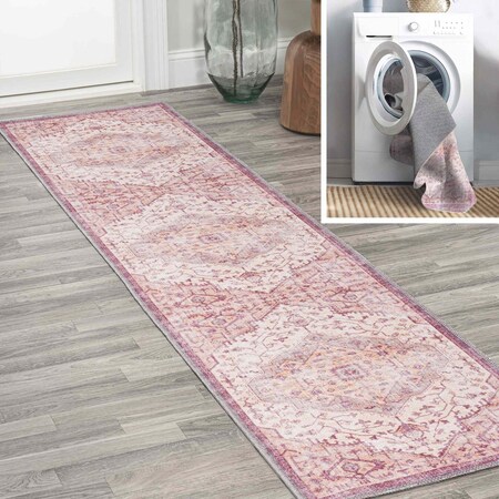 Jonathan Y Alacati Ogee Medallion Machine-Washable Red/Orange/Cream 2 ft. x 8 ft. Runner Rug WSH103A-28