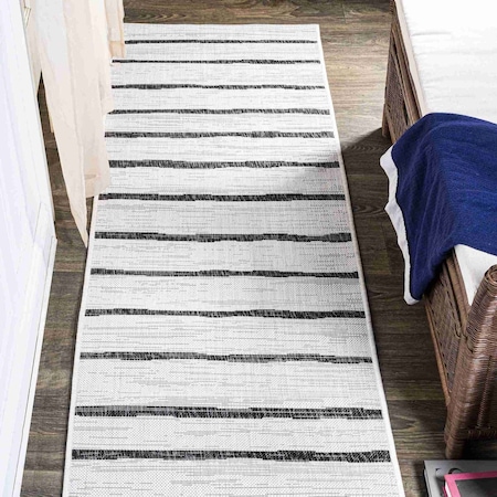 Jonathan Y Colonia Berber Stripe Ivory/Black 2 ft. x 8 ft. Indoor/Outdoor Runner Rug SMB125D-28