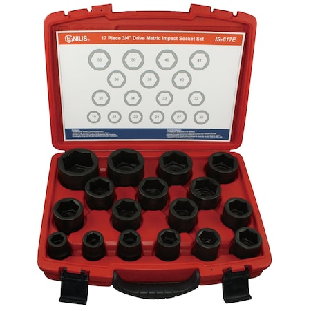 Genius Tools 17 Pc. 3/4inDr. Metric Impact Socket Set IS-617E