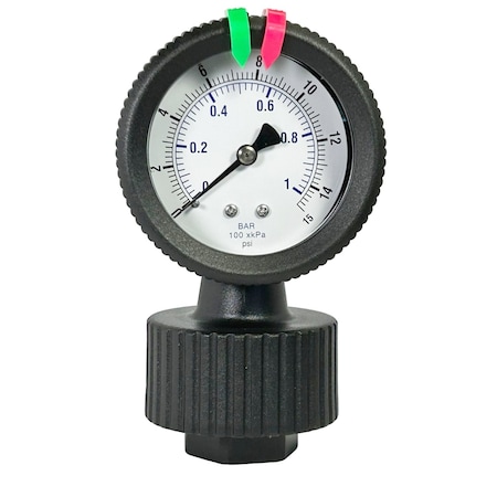 Kodiak Controls Polypropylene Pressure Gauge, Viton Diaphragm, 1/4 in NPT, 2.5 in Dial, 0-15 PSI KC701LD-S25-15