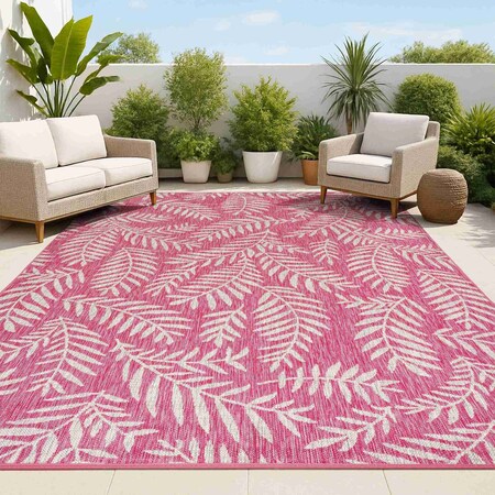 Jonathan Y Nevis Palm Frond Fuchsia/Light Gray 3 ft. x 5 ft. Indoor/Outdoor Area Rug SMB119F-3