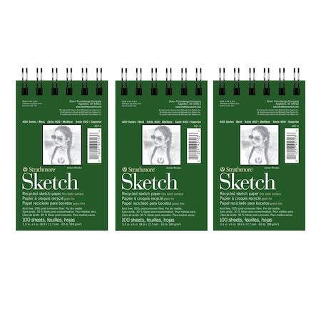 Strathmore 400 Series Sketch Pad, Recycled, Side Wire Binding, 100 Sheet, 3.5x5 inch, 3PK P457-3-06