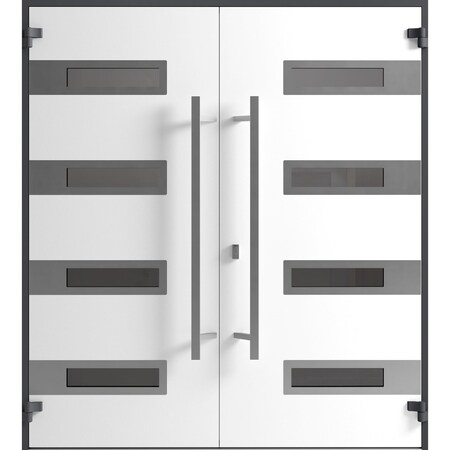 Vdomdoors Front Exterior Prehung Aluminum Double Doors Ronex0131 Black Enamel Mirrored Clear Glass Entry RONEX0131DEXD-BLK-W72xH80-LH-I