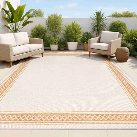 Jonathan Y Lucia Classic Diamond Border Cream/Orange 4 ft. x 6 ft. Indoor/Outdoor Area Rug SMB207F-4