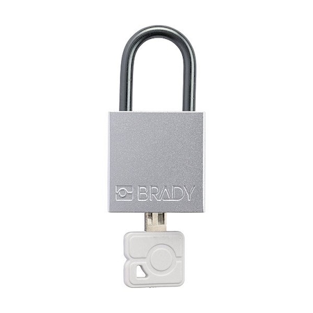 Brady Lockout Padlock, Keyed Different, Aluminum, Silver, 1 in Shackle Height, 1 1/4 in Body Width CPAL-WHT-25AL-KD
