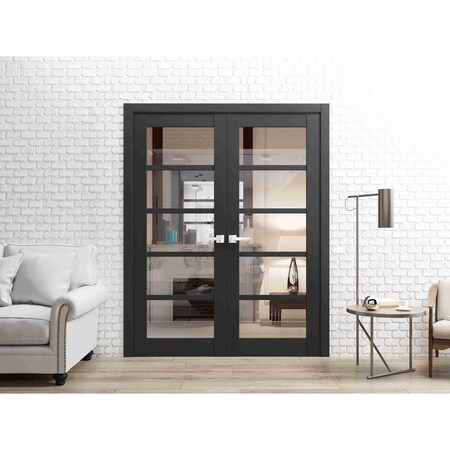 Sartodoors French Double Panel Lite Doors with Hardware Black Solid Core Modern Interior QUADRO4522DD-BLK-36