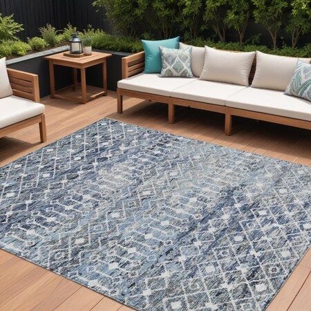 Homeroots 9' X 12' Blue And Silver Argyle Washable Indoor Outdoor Area Rug 615804