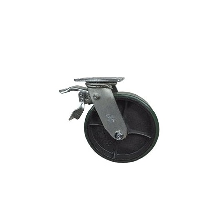 Service Caster 8 Inch Green Poly on Cast Iron Caster with Ball Bearing and Total Lock Brake SCC SCC-TTL30S820-PUB-GB
