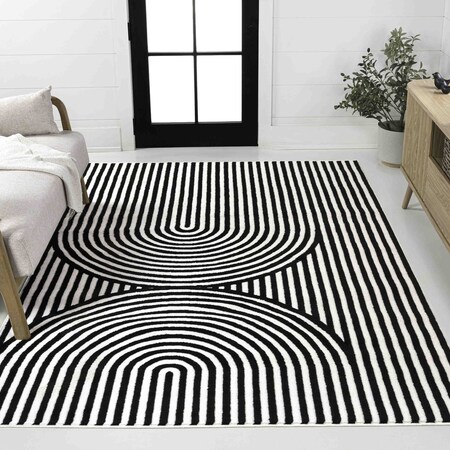Jonathan Y Sofia MidCentury Modern Arch Stripe Two-Tone High-Low Black/White 8 ft. x 10 ft. Area Rug SCN109C-8