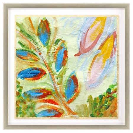 Homeroots Vibrant Green And Yellow Modern Floral Giclee Silver Framed Wall Art 649181