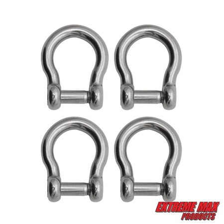 Extreme Max 3006.8408.4 BoatTector Stainless Steel Bow Shackle with No-Snag Pin - 5/16", 4-Pack 3006.8408.4