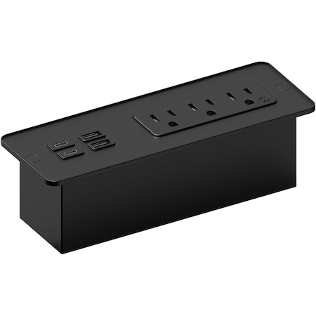 Kable Kontrol Flush Mount Desktop & Bedside Power Strip with 2 USB-A & 2 USB-C Ports, Black KK-DM-BK-C