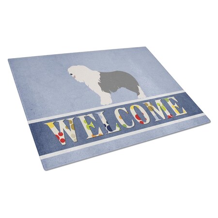 Carolines Treasures Old English Sheepdog Welcome Glass Cutting Board - Large BB8304LCB