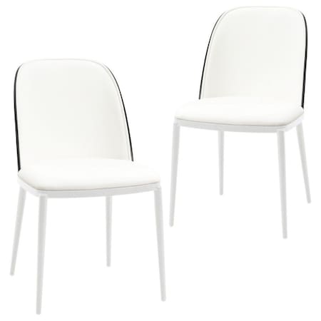 Leisuremod Tule Dining Side Chair with Leather Seat and White Powder-Coated Steel Frame, Black/White, 2PK TWCBL18W2