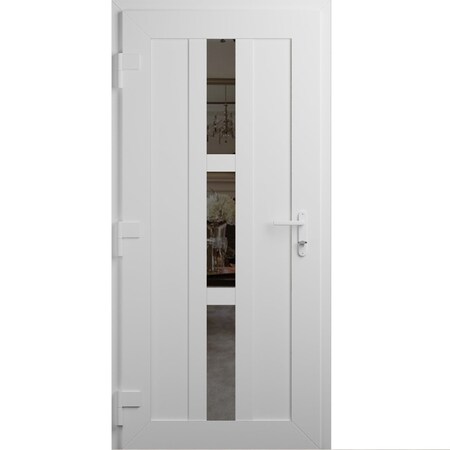 Vdomdoors Front Exterior Prehung Metal-Plastic Door, Manux 8112 White Silk, Office Commercial and Residential MANUX8112EXD-WS-W36xH80-RH