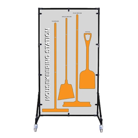 5S Supplies Housekeeping Shadow Board Broom Station V6, Gray / Orange Shadows, Broom Stand HSB-V6-GRAY/ORANGE-BO-STAND