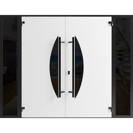 Vdomdoors Front Exterior Prehung Aluminum Double Doors Ronex1077 Teak 2 Sidelights Mirrored Clear Glass Entry RONEX1077DEXD-OAK-W12+72+12xH80-RH-I