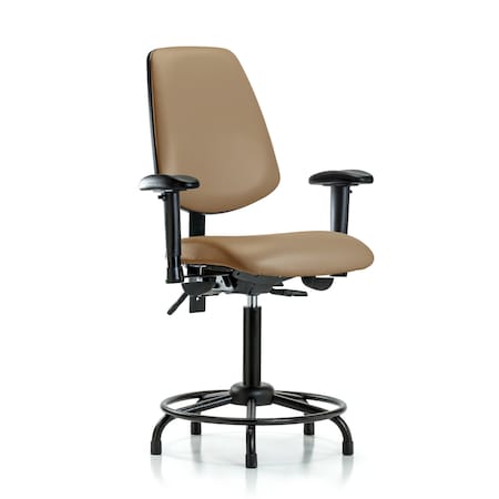 Blue Ridge Ergonomics Medium Bench Chair Adjustable Arms, 22" to 29" Height, Vinyl, Taupe BR-VMBCH-MB-RT-T1-A1-RG-8584