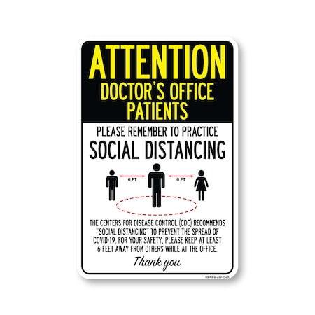 Signmission PSA, Doctor's Office Patients Practice Social Distancing, 10in X 7in Decal, OS-NS-D-710-25397 OS-NS-D-710-25397