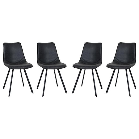 Leisuremod Markley Modern Leather Dining Chair with Metal Legs, Charcoal Black, 4PK MC18BL4