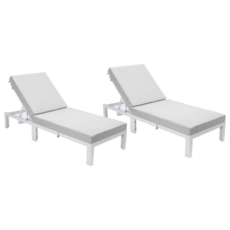 Leisuremod Chelsea Modern Outdoor White Chaise Lounge Chair With Light Grey Cushions CLW-77LGR2