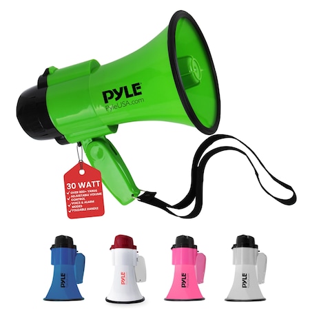 Pyle Pyle Compact Battery-Operated Megaphone with Siren - 30 Watt, Microphone, 2 Modes, Bullhorn, Green PMP32GR