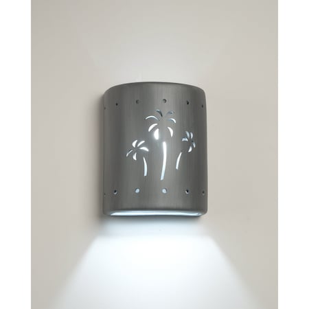 Luxury Lighting Mirage Flats 10 in Tall Ceramic Outdoor Wall Light, Palm Tree Cutouts, Rubbed Pewter Paint Finish 101-22B-APew-ud-7-17