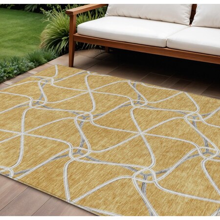 Homeroots 10' X 14' Gold And Ivory Geometric Washable Indoor Outdoor Area Rug 612874