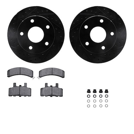 Dynamic Friction Co DFC Brake Rotor - Dimpled & Slotted - Black w/5000 Brake Pads & HW Kit 8512-40037