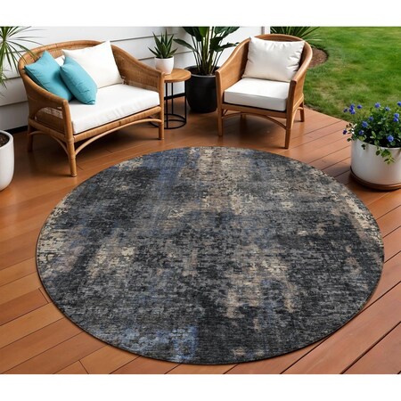Homeroots 8' Charcoal Gray And Silver Round Abstract Washable Indoor Outdoor Area Rug 587892
