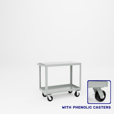Pucel Heavy Duty Shop Truck, 36 in W x 18 in D x 33.5 in H, Two Shelves, Push Handle, Gray 1836-DT-2P