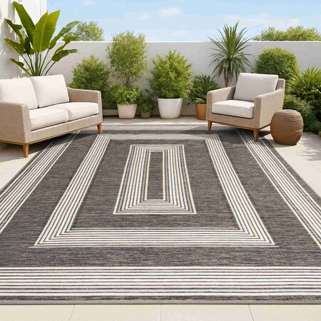 Jonathan Y Argo Classic Nautical Mitre Stripe Reversible Machine-Washable Black/Cream 3 ft. x 5 ft. Area Rug SVH101B-3