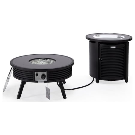 Leisuremod Walbrooke Patio Round Fire Pit and Tank Holder with Slats Design, Black WBLS-29-24-GL