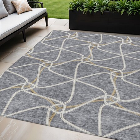 Homeroots 5' X 8' Gray And Ivory Geometric Washable Indoor Outdoor Area Rug 612876