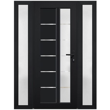 Vdomdoors Front Exterior Prehung FiberGlass Door Frosted Glass / Manux 8088 Matte Black / 2 Sidelight Exterio MANUX8088EXD-BLK-W16+36+16 x H80-LH
