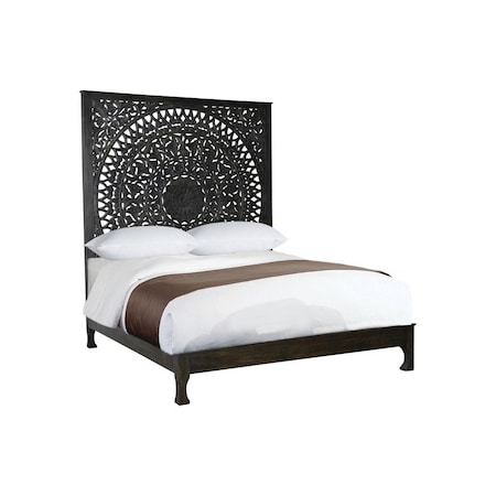 Homeroots Carved Medallion Solid Wood Queen Black Bed 521089