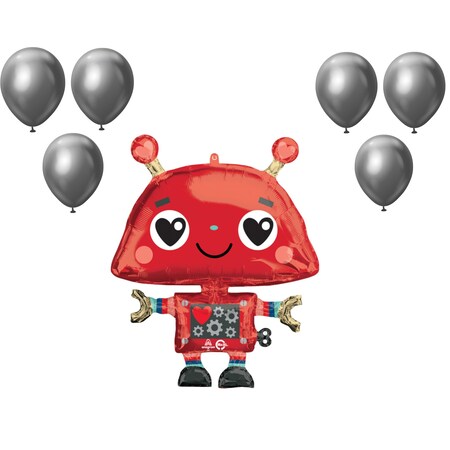 Loonballoon Robot AI Theme Balloon Set, 35 Inch Love Robot Balloon and 6x latex balloons 93146