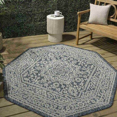 Jonathan Y Sinjuri Medallion Textured Weave Teal Blue/Gray 5 ft Octagon Indoor/Outdoor Area Rug SMB101C-5TGN