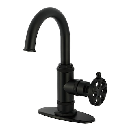 Kingston Brass One-Handle Single-Hole Bathroom Faucet with Deck Plate and Push Pop-Up Drain, Matte Black KSD2210RX
