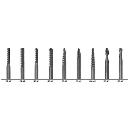 Cle-Line 9PC 3/32 & 1/8x1/8 Solid Carbide Shank Double Cut Carbide Cle-Line 1855 Bur Set C17768