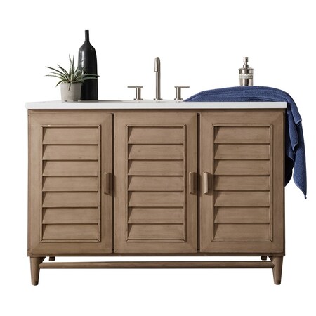 James Martin Vanities Portland 48'' S Vanity Whitewashed Walnut w/ Jasmine Pearl Silestone Top w/ Wireless Charger 620-V48-WW-FEJP