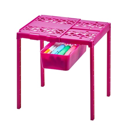 Lockermate Adjust-A-Shelf Locker Shelf & Organizer, Extends to Fit Your Locker, Includes Storage Drawer, Pink 5025-FCH