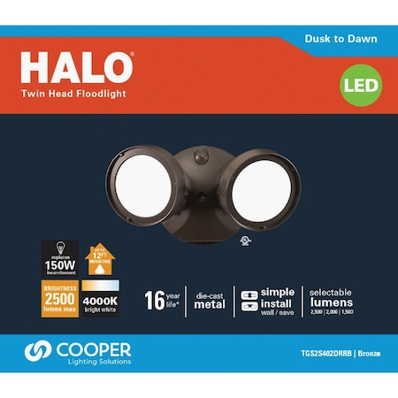 Halo Lumen Selectable Bronze Dusk to Dawn LED Floodlight Fixture TGS2S402DRRB