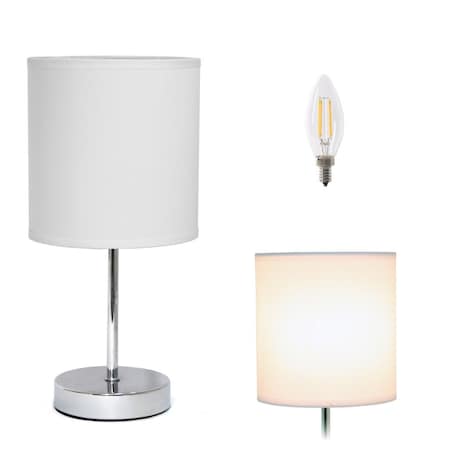 Homeroots 12" White Metal Table Lamp LED With White Drum Shade 643183