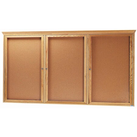 Aarco Enclosed Bulletin Board w/ Red Oak Frame Crown Molding, High Gloss Clear Lacquer Finish, 48''Hx96''W OBC4896RC