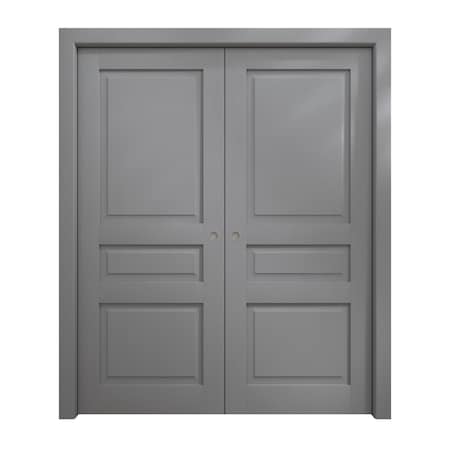 Sartodoors Sliding French Double Pocket Doors 60 x 84 inches, Ego 5012 Painted Grey Oak, Kit Rail Hardware, EGO5012DP-SEK-6084
