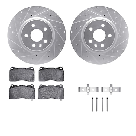 Dynamic Friction Co DFC Rotors-Drilled & Slotted-Silver w/ EURO 5000 Ceramic Brake Pads Incl Hdw 7612-26001