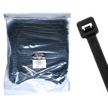 Cable Ties Unlimited Heat Stabilized Cable Tie, 11 in L, 50 lb Strength, 3.2 in Max Bundle Dia, UV-Res, Blk, 1000PK HS11-50-M